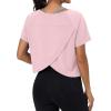 imageGRECERELLE Workout Tops for Women Short Sleeve Athletic Shirts Running Yoga Crop Gym Pilates Top Crossover Back Y2kPink