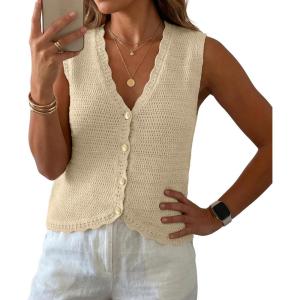 imageGRECERELLE Womens Summer Sleeveless Sweater Vest  V Neck Knit Button Down Casual Tank TopsAbeige