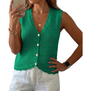 imageGRECERELLE Womens Summer Sleeveless Sweater Vest  V Neck Knit Button Down Casual Tank TopsBright Green