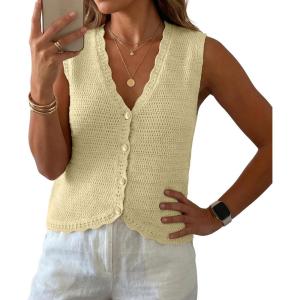 imageGRECERELLE Womens Summer Sleeveless Sweater Vest  V Neck Knit Button Down Casual Tank TopsButter Yellow