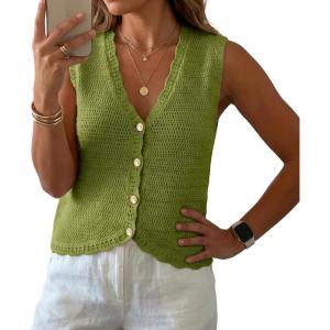 imageGRECERELLE Womens Summer Sleeveless Sweater Vest  V Neck Knit Button Down Casual Tank TopsDill Green