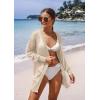 imageGRECERELLE Lightweight Cardigan Sweaters for Women Crochet Knit Open Front Long Sleeve Loose Casual Boho Summer Beach CoverupBeige