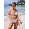 imageGRECERELLE Lightweight Cardigan Sweaters for Women Crochet Knit Open Front Long Sleeve Loose Casual Boho Summer Beach CoverupCoral Pink
