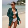 imageGRECERELLE Lightweight Cardigan Sweaters for Women Crochet Knit Open Front Long Sleeve Loose Casual Boho Summer Beach CoverupCyan