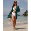 imageGRECERELLE Lightweight Cardigan Sweaters for Women Crochet Knit Open Front Long Sleeve Loose Casual Boho Summer Beach CoverupCyan