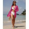 imageGRECERELLE Lightweight Cardigan Sweaters for Women Crochet Knit Open Front Long Sleeve Loose Casual Boho Summer Beach CoverupHot Pink