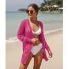imageGRECERELLE Lightweight Cardigan Sweaters for Women Crochet Knit Open Front Long Sleeve Loose Casual Boho Summer Beach CoverupHot Pink