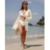 imageGRECERELLE Lightweight Cardigan Sweaters for Women Crochet Knit Open Front Long Sleeve Loose Casual Boho Summer Beach CoverupOatmeal