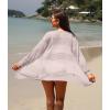 imageGRECERELLE Lightweight Cardigan Sweaters for Women Crochet Knit Open Front Long Sleeve Loose Casual Boho Summer Beach CoverupPink White