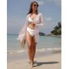 imageGRECERELLE Lightweight Cardigan Sweaters for Women Crochet Knit Open Front Long Sleeve Loose Casual Boho Summer Beach CoverupPink White