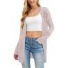 imageGRECERELLE Lightweight Cardigan Sweaters for Women Crochet Knit Open Front Long Sleeve Loose Casual Boho Summer Beach CoverupPink White