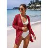 imageGRECERELLE Lightweight Cardigan Sweaters for Women Crochet Knit Open Front Long Sleeve Loose Casual Boho Summer Beach CoverupRed