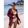 imageGRECERELLE Lightweight Cardigan Sweaters for Women Crochet Knit Open Front Long Sleeve Loose Casual Boho Summer Beach CoverupWine Red