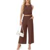 imageGRECERELLE Two Piece Sets for Women Sleeveless Crop Top Wide Leg Pants Sweat Set for Women Tracksuits 2026 SummerCoffee