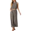 imageGRECERELLE Two Piece Sets for Women Sleeveless Crop Top Wide Leg Pants Sweat Set for Women Tracksuits 2026 SummerWh Brown Pinstripe