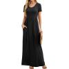 imageGRECERELLE Women Summer Casual Maxi Long Dress Short Sleeve Crew Neck with Pockets Size S3XLBlack