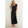 imageGRECERELLE Women Summer Casual Maxi Long Dress Short Sleeve Crew Neck with Pockets Size S3XLBlack