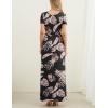 imageGRECERELLE Women Summer Casual Maxi Long Dress Short Sleeve Crew Neck with Pockets Size S3XLBlack Palm Leaf