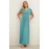 imageGRECERELLE Women Summer Casual Maxi Long Dress Short Sleeve Crew Neck with Pockets Size S3XLCyan