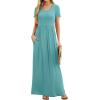 imageGRECERELLE Women Summer Casual Maxi Long Dress Short Sleeve Crew Neck with Pockets Size S3XLCyan