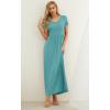 imageGRECERELLE Women Summer Casual Maxi Long Dress Short Sleeve Crew Neck with Pockets Size S3XLCyan