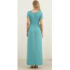 imageGRECERELLE Women Summer Casual Maxi Long Dress Short Sleeve Crew Neck with Pockets Size S3XLCyan
