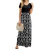 imageGRECERELLE Women Summer Casual Maxi Long Dress Short Sleeve Crew Neck with Pockets Size S3XLFlowerblack White