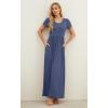imageGRECERELLE Women Summer Casual Maxi Long Dress Short Sleeve Crew Neck with Pockets Size S3XLGray Blue