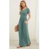imageGRECERELLE Women Summer Casual Maxi Long Dress Short Sleeve Crew Neck with Pockets Size S3XLHaze Blue