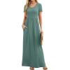 imageGRECERELLE Women Summer Casual Maxi Long Dress Short Sleeve Crew Neck with Pockets Size S3XLHaze Blue