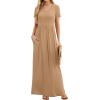 imageGRECERELLE Women Summer Casual Maxi Long Dress Short Sleeve Crew Neck with Pockets Size S3XLKhaki