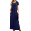 imageGRECERELLE Women Summer Casual Maxi Long Dress Short Sleeve Crew Neck with Pockets Size S3XLNavy Blue