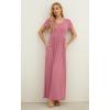 imageGRECERELLE Women Summer Casual Maxi Long Dress Short Sleeve Crew Neck with Pockets Size S3XLPink