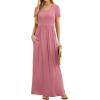 imageGRECERELLE Women Summer Casual Maxi Long Dress Short Sleeve Crew Neck with Pockets Size S3XLPink