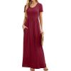 imageGRECERELLE Women Summer Casual Maxi Long Dress Short Sleeve Crew Neck with Pockets Size S3XLWine Red