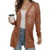 imageGRECERELLE Lightweight Cardigan Sweaters for Women Crochet Knit Open Front Long Sleeve Loose Casual Boho Summer Beach CoverupCaramel