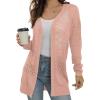 imageGRECERELLE Lightweight Cardigan Sweaters for Women Crochet Knit Open Front Long Sleeve Loose Casual Boho Summer Beach CoverupCoral Pink
