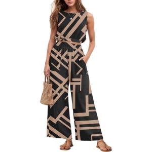 imageGRECERELLE Two Piece Sets for Women Sleeveless Crop Top Wide Leg Pants Sweat Set for Women Tracksuits 2026 SummerBlack Rectangle