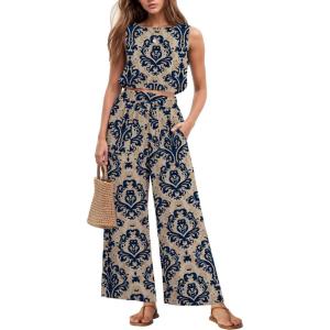 imageGRECERELLE Two Piece Sets for Women Sleeveless Crop Top Wide Leg Pants Sweat Set for Women Tracksuits 2026 SummerFpapricot Blue Flower