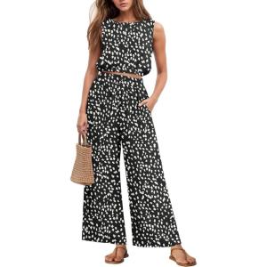 imageGRECERELLE Two Piece Sets for Women Sleeveless Crop Top Wide Leg Pants Sweat Set for Women Tracksuits 2026 SummerFpld Black