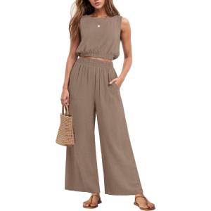 imageGRECERELLE Two Piece Sets for Women Sleeveless Crop Top Wide Leg Pants Sweat Set for Women Tracksuits 2026 SummerKhaki