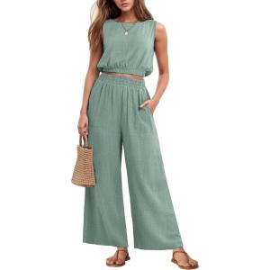 imageGRECERELLE Two Piece Sets for Women Sleeveless Crop Top Wide Leg Pants Sweat Set for Women Tracksuits 2026 SummerLight Blue