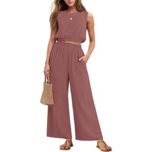 imageGRECERELLE Two Piece Sets for Women Sleeveless Crop Top Wide Leg Pants Sweat Set for Women Tracksuits 2026 SummerRust Red