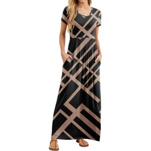 imageGRECERELLE Women Summer Casual Maxi Long Dress Short Sleeve Crew Neck with Pockets Size S3XLBlack Rectangle