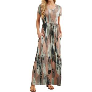 imageGRECERELLE Women Summer Casual Maxi Long Dress Short Sleeve Crew Neck with Pockets Size S3XLCamou Green Pink