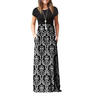 imageGRECERELLE Women Summer Casual Maxi Long Dress Short Sleeve Crew Neck with Pockets Size S3XLFlowerblack White