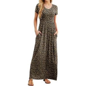 imageGRECERELLE Women Summer Casual Maxi Long Dress Short Sleeve Crew Neck with Pockets Size S3XLLd Dark Khaki