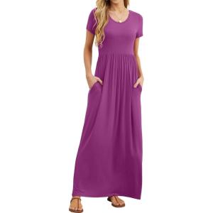 imageGRECERELLE Women Summer Casual Maxi Long Dress Short Sleeve Crew Neck with Pockets Size S3XLRose Purple