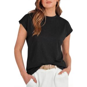 imageGRECERELLE Womens Summer Tops Cap Sleeve Basic Tee Shirts Casual Tank Top Loose Crew Neck 2026 Trendy Clothes S2XLAblack