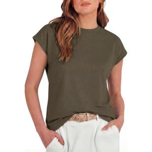 imageGRECERELLE Womens Summer Tops Cap Sleeve Basic Tee Shirts Casual Tank Top Loose Crew Neck 2026 Trendy Clothes S2XLArmy Green